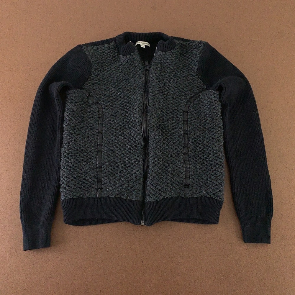 Calvin Klein Women's Size Medium Black Charcoal Sweater Knit Full Zip Jacket